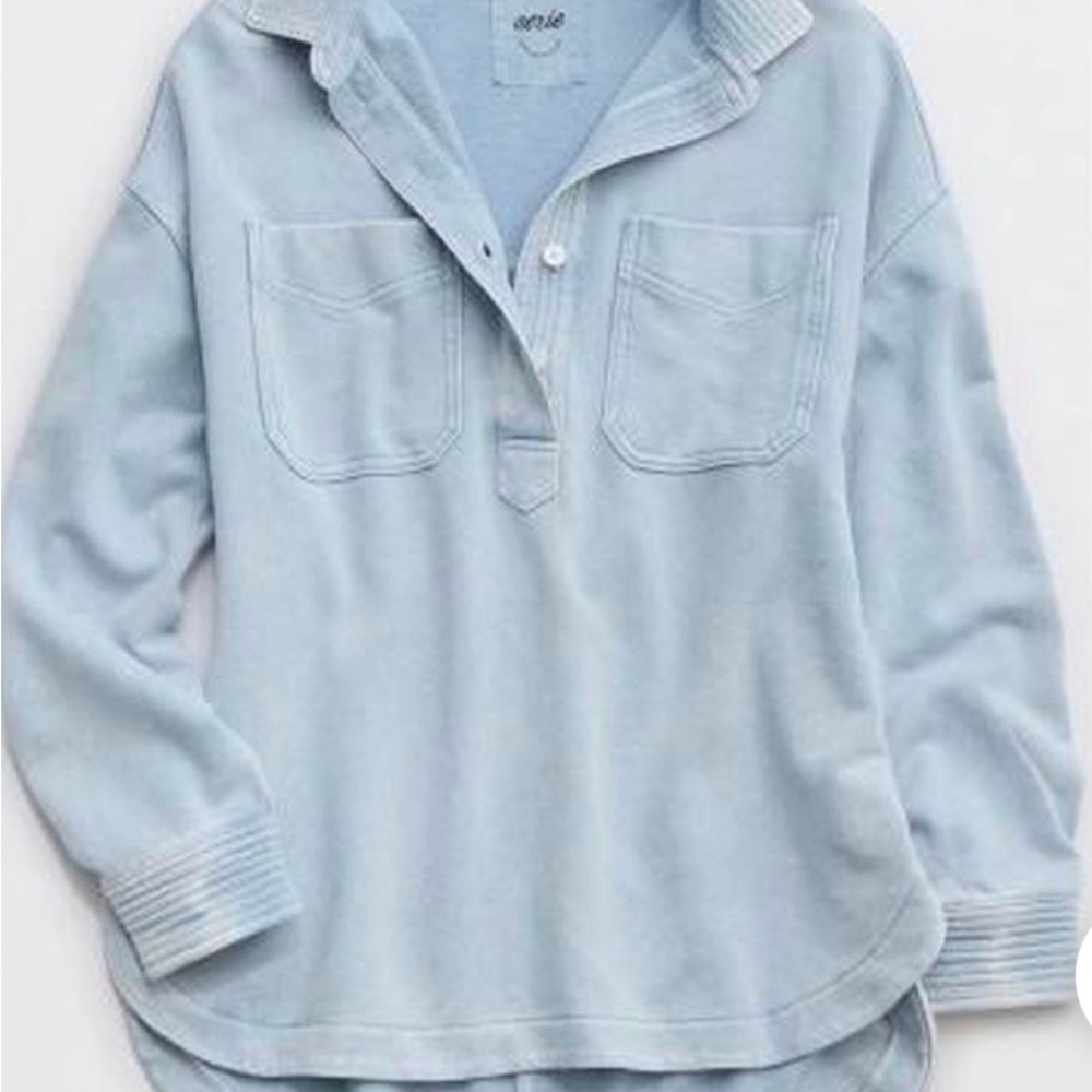 aerie Light Blue Oversized Pullover Sweatshirt
